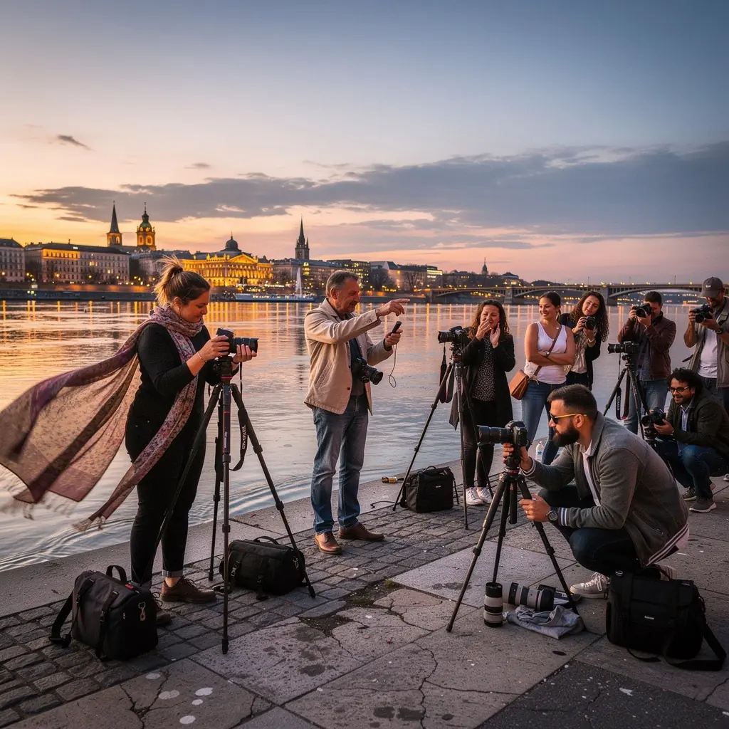Ein Online-Kurs, der Teilnehmer zeigt, die an einem interaktiven Workshop zur Fotografie teilnehmen.