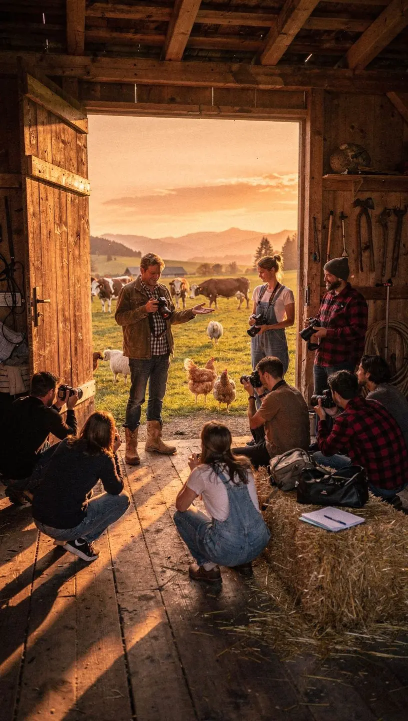 Ein Tisch voller Kameraausrüstung und Fotobücher, die für den Unterricht in der Fotografie verwendet werden.