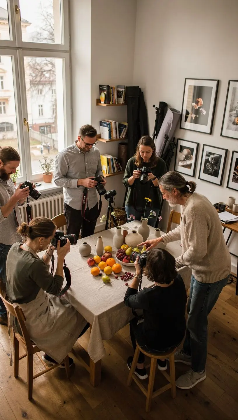 Eine weitläufige Landschaft mit Bergen und einem Sonnenuntergang, die als Fotomotiv dient.