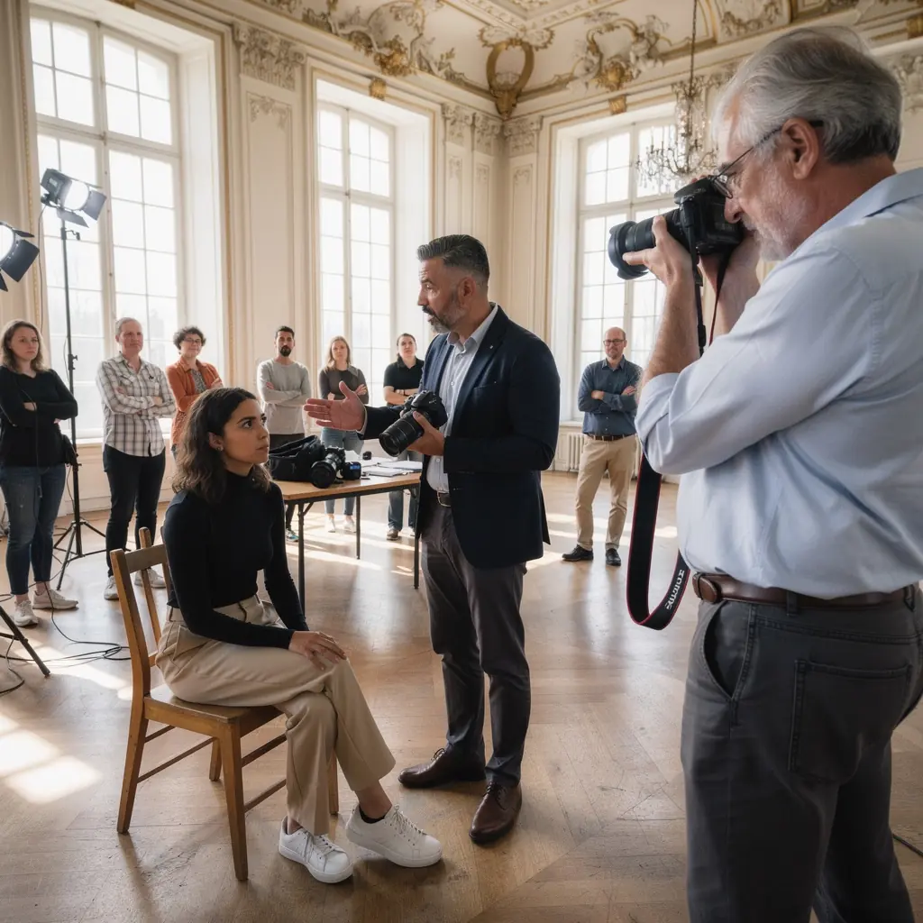Eine weitläufige Landschaft mit Bergen und einem Sonnenuntergang, die als Fotomotiv dient.