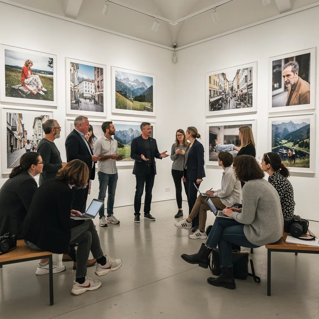 Eine weitläufige Landschaft mit Bergen und einem Sonnenuntergang, die als Fotomotiv dient.
